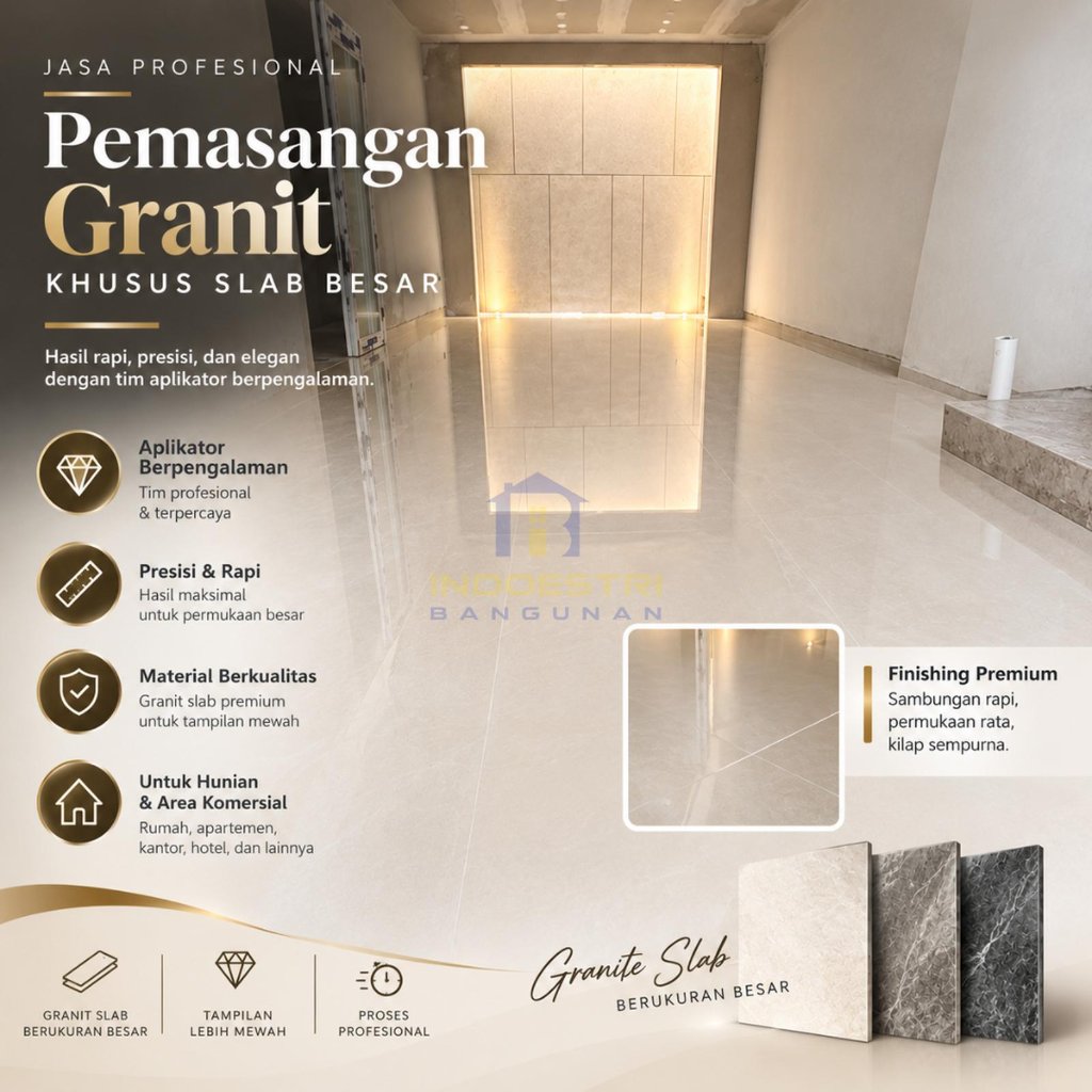 Jasa Pemasangan Granit Slab Besar Profesional | Lantai, Dinding, Tangga & Kamar Mandi