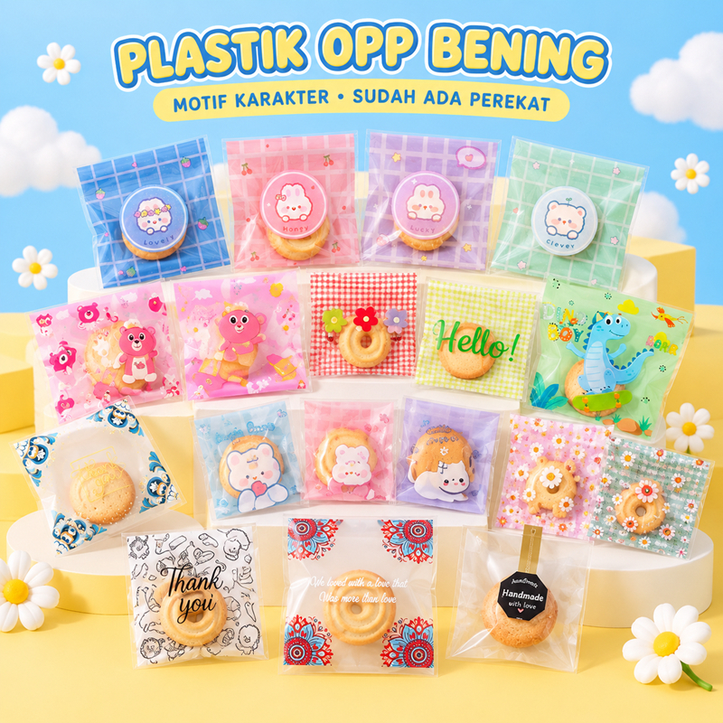 (Grosirpaperbag881) 100pcs Plastik Opp Cookies 7x7/10x10/12X12CM  Opp Unyu Plastik Bungkus Permen Lu