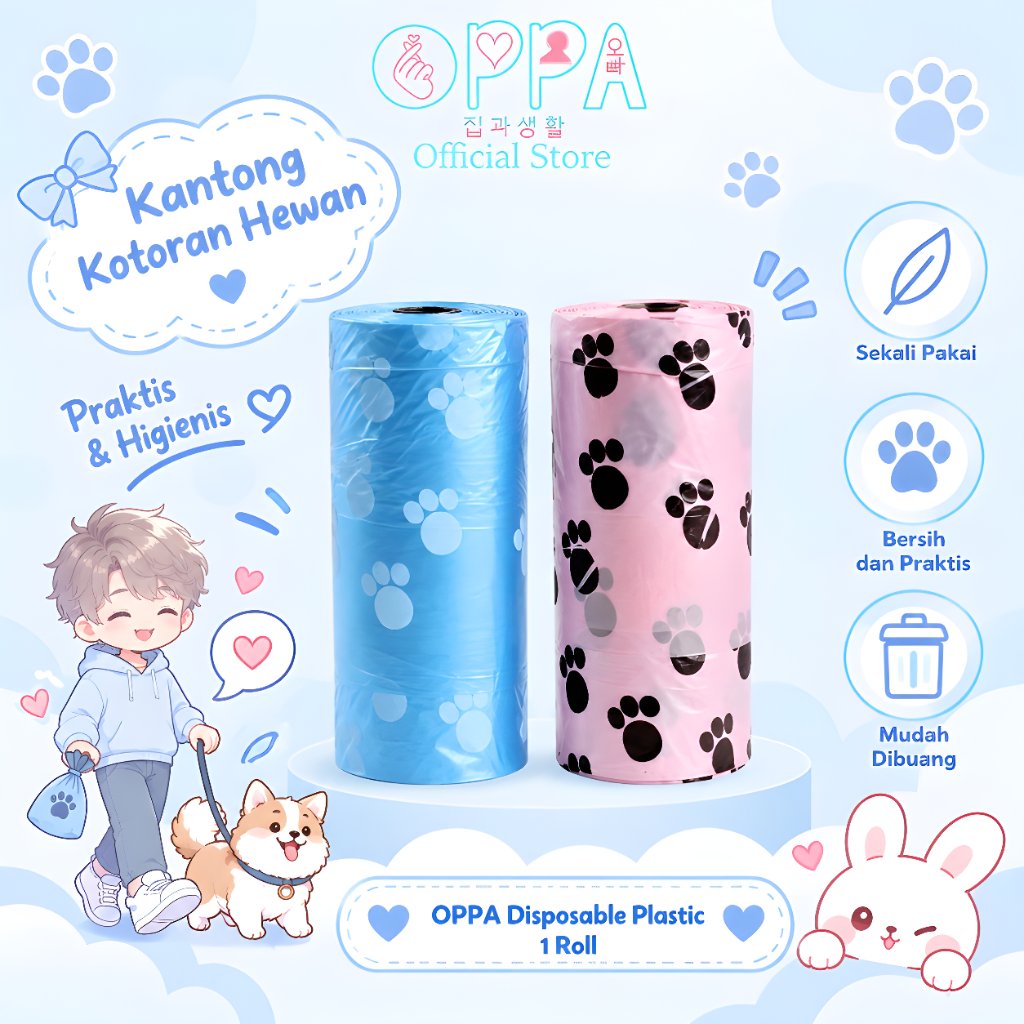 OPPA Disposable Plastic – 1 Roll Plastik Poop Kucing Anjing Refill Kantong Pup Garbage Bag