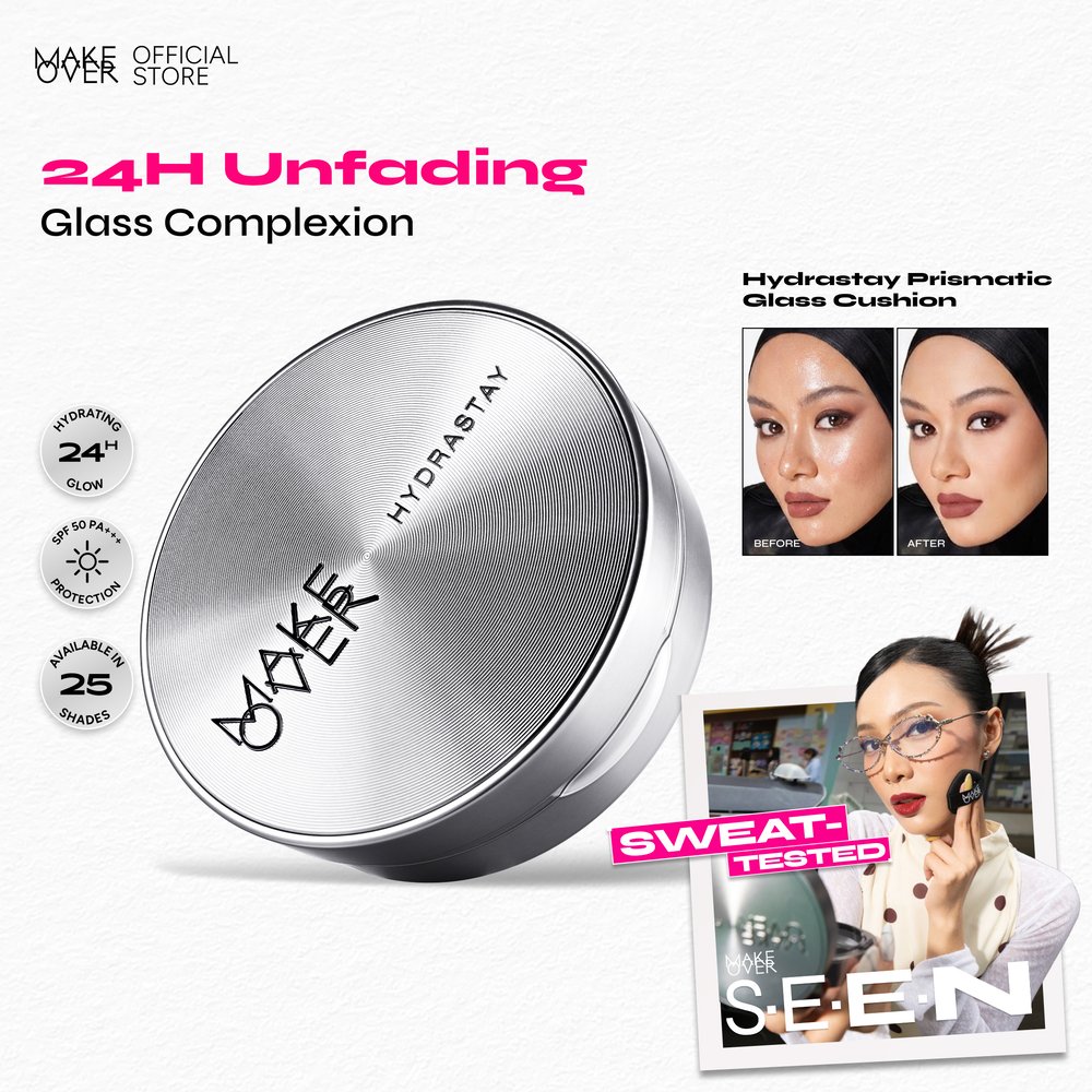 MAKE OVER Hydrastay Prismatic Glass Cushion - Glow Cushion Daily Makeup Travel Friendly Flawless Fin