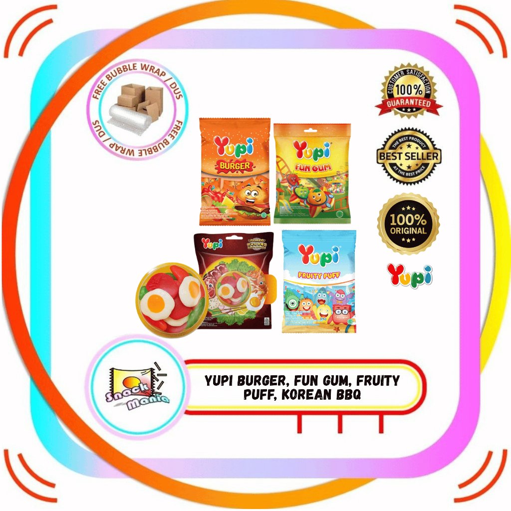 Yupi Permen Jelly Candy Fruity Puff Fun Gum Burger Jumbo Korean Barbeque Bag 120 gr 110 gr 70 gr