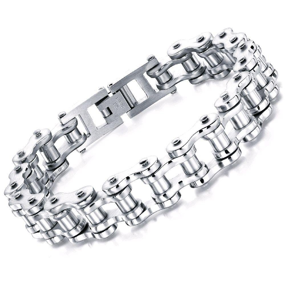 Gelang Rantai Motor Silver / Stainless Steel Motorcycle Chain Men Bracelet / Gelang Biker  Rantai Cu