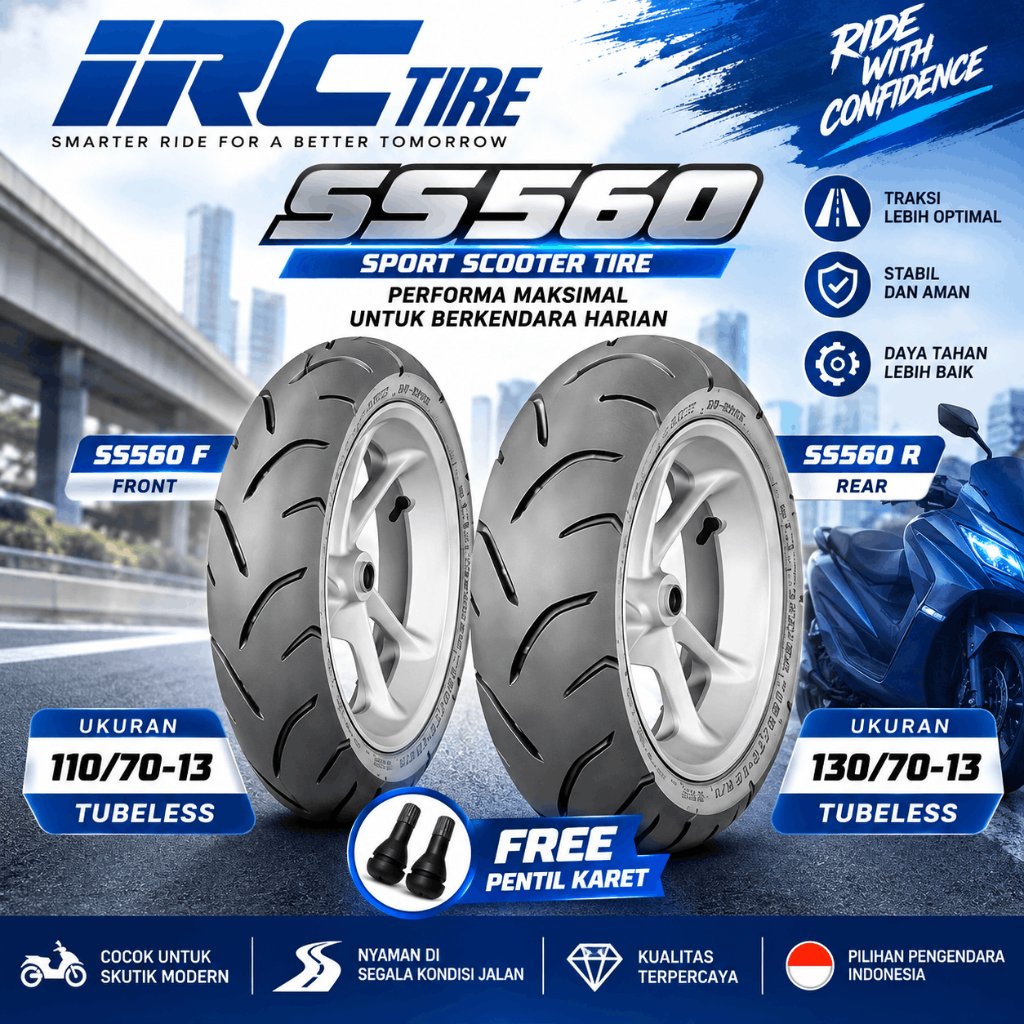Ban Motor Tubeless IRC SS560 Ukuran 110/70-13 130/70-13 NMAX Ring 13 Original Free Pentil