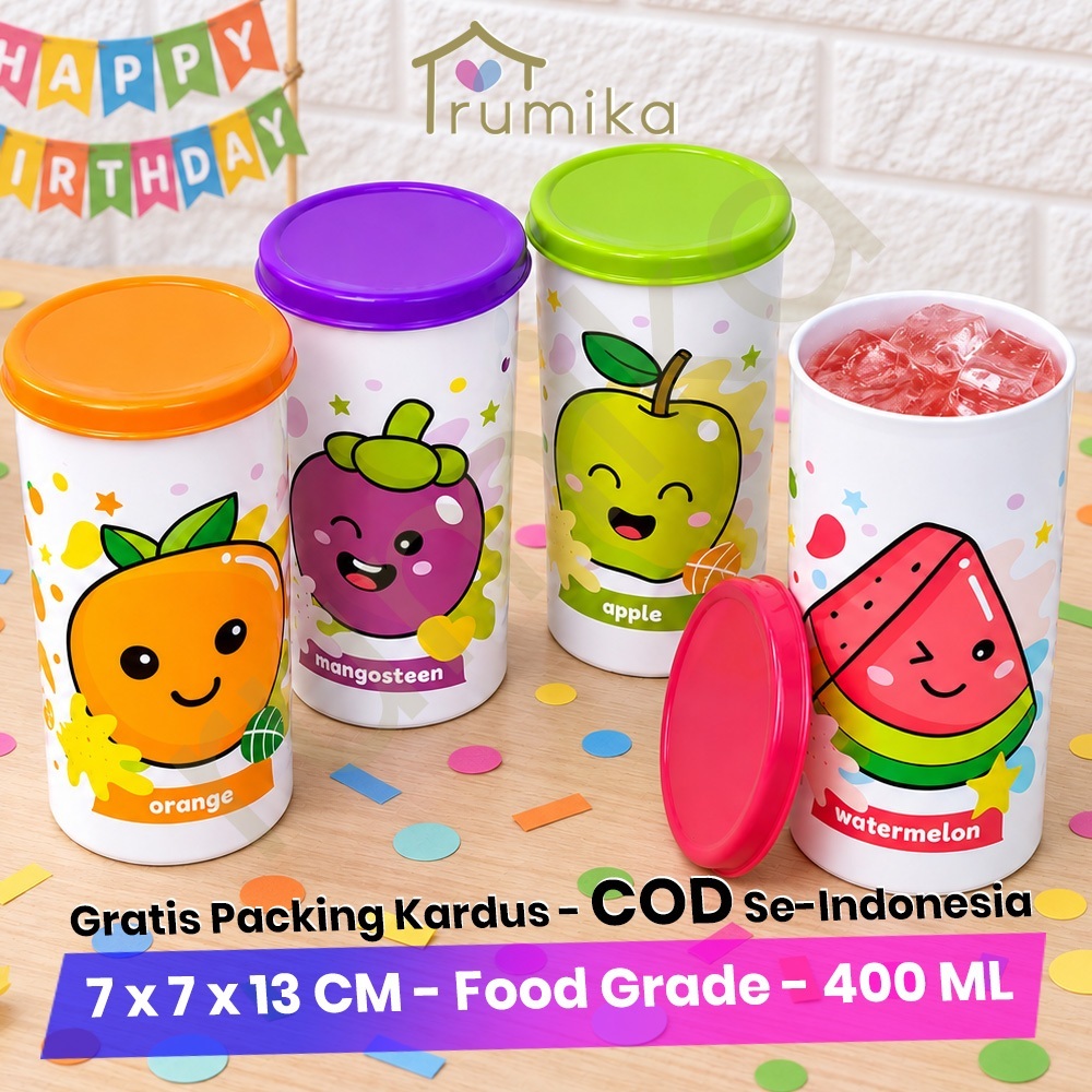 Botol Minum Anak / Tumbler Gelas Tutup Buah Small 400 ml - Souvenir Ulang Tahun