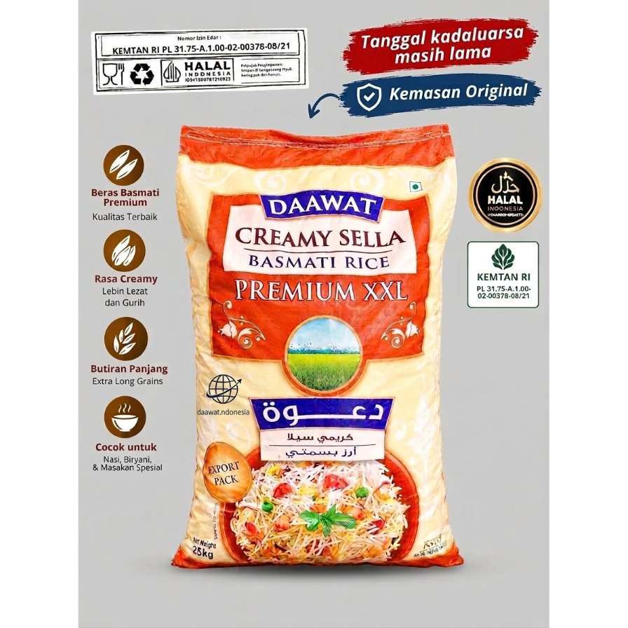 Daawat XXL Packing Ori 25 kg Daawat Creamy Sella Basmati Rice Premium XXL Beras Basmati Daawat