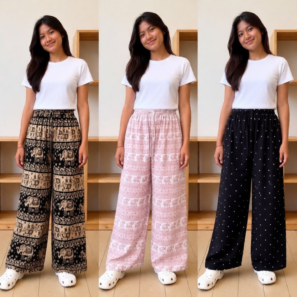 Celana Kulot Motif Gajah Hommy Panjang Bahan Rayon Premium Wanita