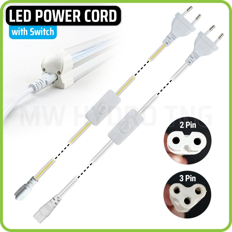 Power Cord Cable with On-Off Switch for T5 T8 LED | Kabel Colokan Lampu dengan Saklar dan Steker