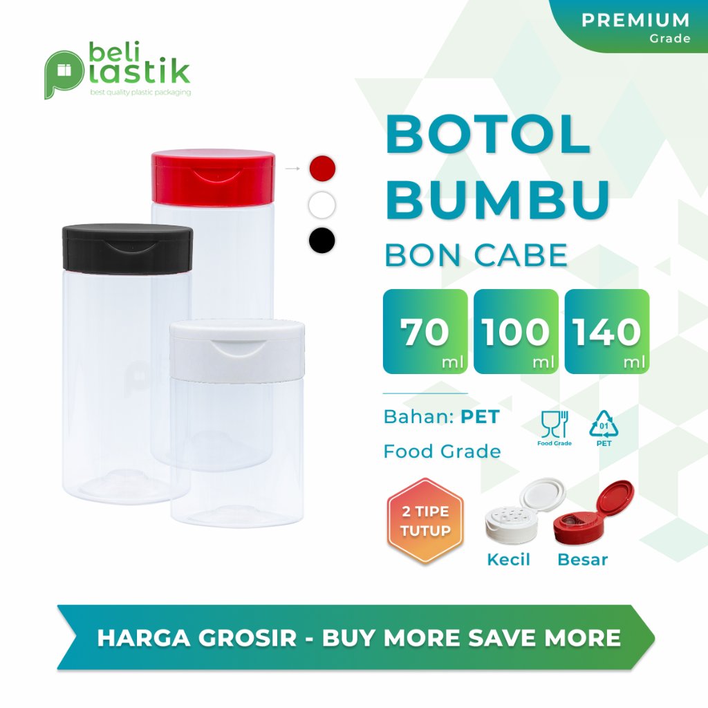 [GROSIR] Botol BonCabe 70ml 100ml 140ml Toples Bumbu Dapur Lada Kormik Plastik Lubang Besar Kecil Ta