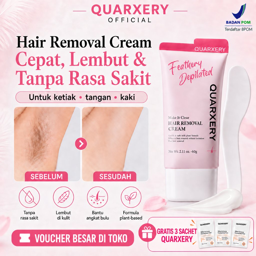 QUARXERY Hair Removal Cream 60g Waxing Ketiak Penghilang Bulu Ketiak Perontok Bulu Ketiak Kaki Tangan Gentle Safe for Sensitive Skin