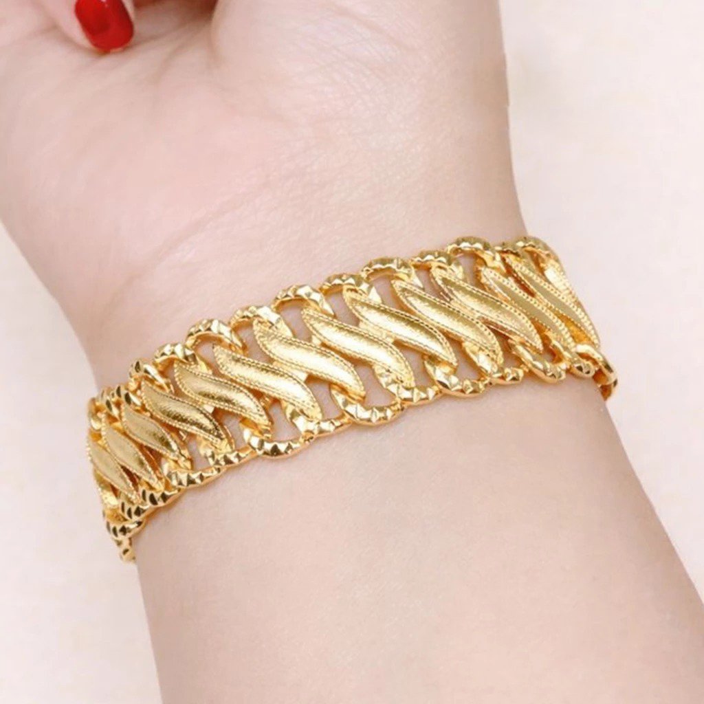 Gelang Wanita Rantai Lebar Motif Gelombang Sisik Lapis Emas Model Arab