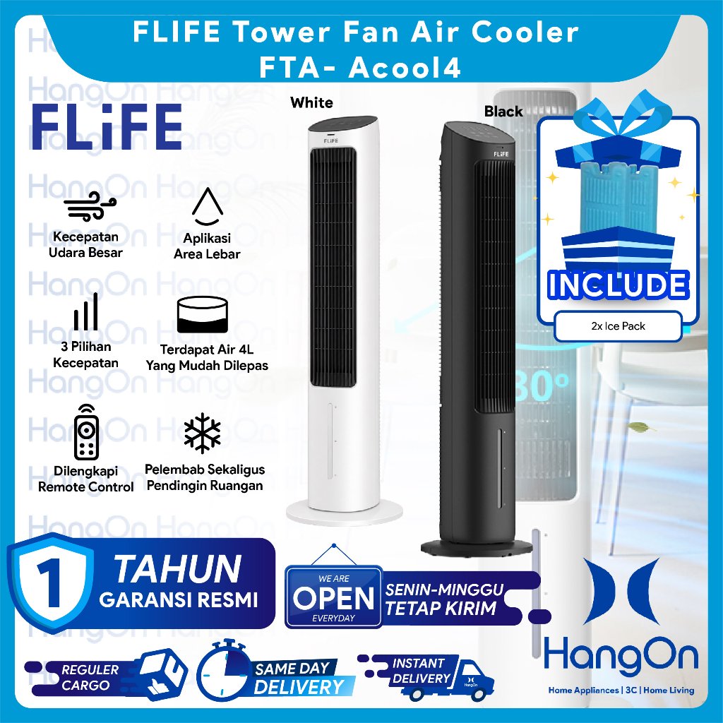 Flife By GREE ACOOL4 Kipas Angin Tower Fan Air Cooler-Kapasitas 4 Liter Model -FTA-ACOOL4