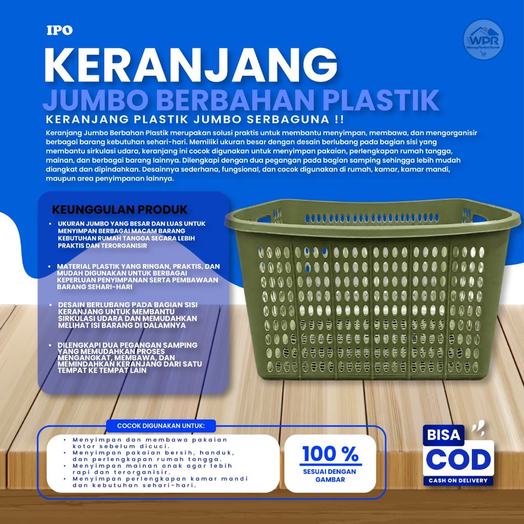 IPO Keranjang Plastik - Keranjang Plastik Serbaguna - Keranjang Laundry - Keranjang Jumbo Serbaguna