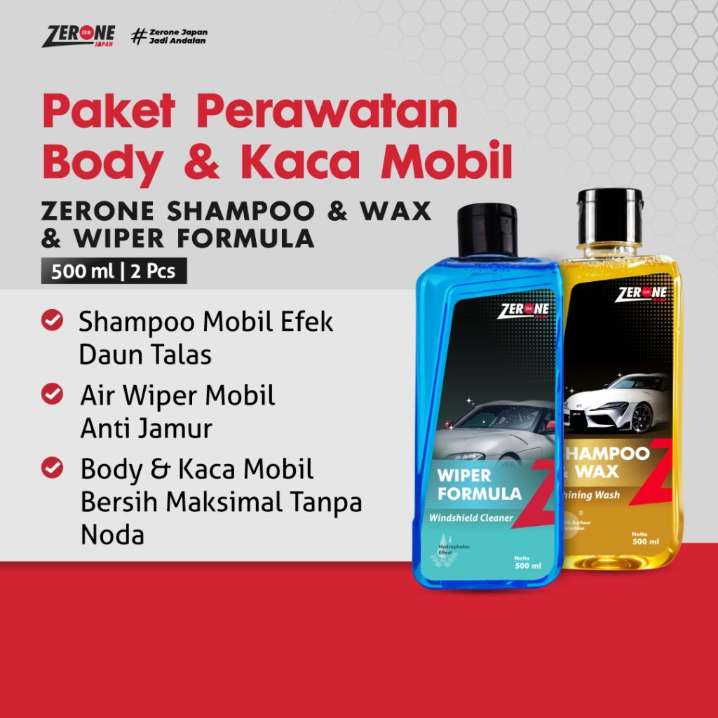 Zerone Japan Cairan Air Wiper Pembersih Kaca Mobil Shampoo Motor Wax Efek Daun Talas 500ml
