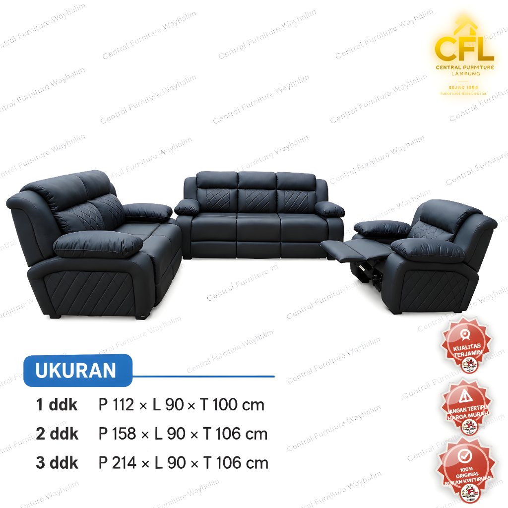 CENTRAL - SOFA TAMU RECLINER 321RC OSCAR HITAM PABRIKAN / DF SOFA 321 SILICON