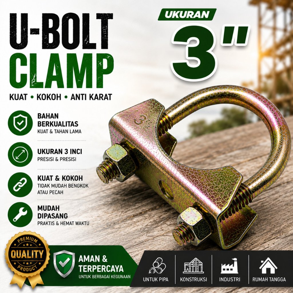 KLEM KNALPOT / KLEM U Clamp 3 Inch Klem Pipa Besi U Baut Clamp Pipa Kuat Anti Karat