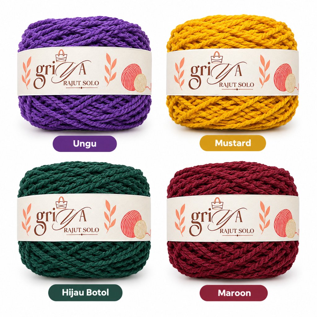 Benang Rajut 2 MM Katun Original Warna Ukraine 2 Ply