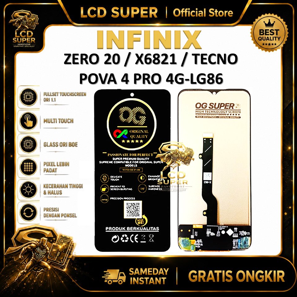 LCD TOUCHSCREEN INFINIX ZERO 20 / X6821 / TECNO POVA 4 PRO 4G-LG8N ORIGINAL COPOTAN FULLSET