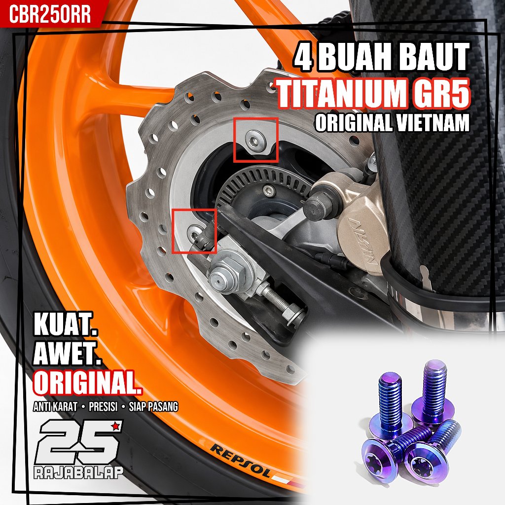 4 Baut Cakram Belakang Titanium GR5 CBR250RR CBR 250RR Honda