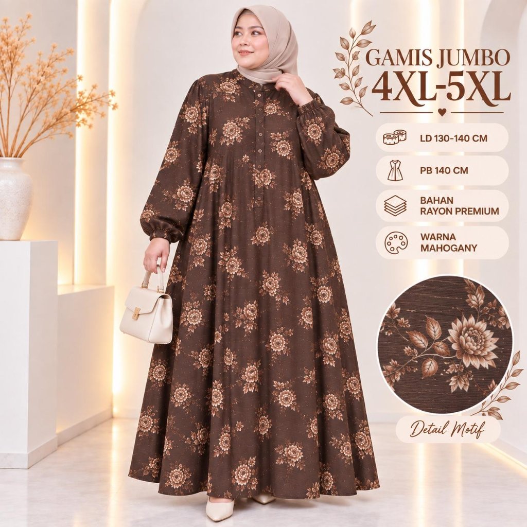 Gamis Jumbo Wanita Ld 130-140 Cm Motif Bunga Kekinian - Aila Dress