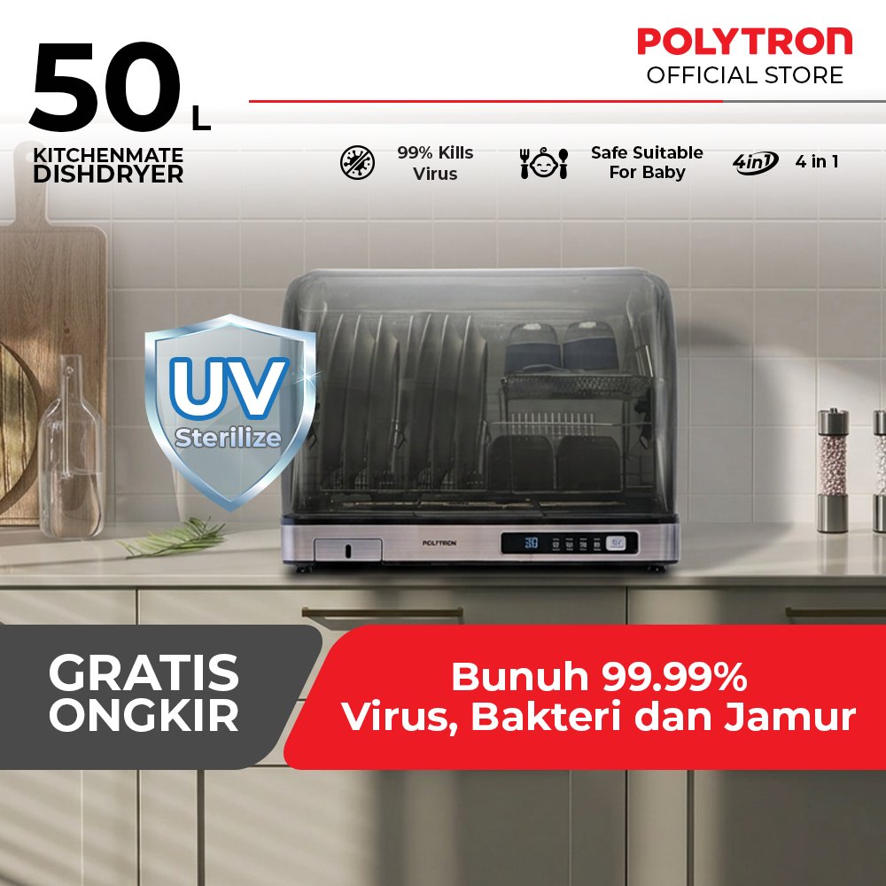 POLYTRON Kitchenmate Dish Dryer UV Sterilizer Botol Bayi Rak Pengering Piring 50 Liter - PDD 501UV