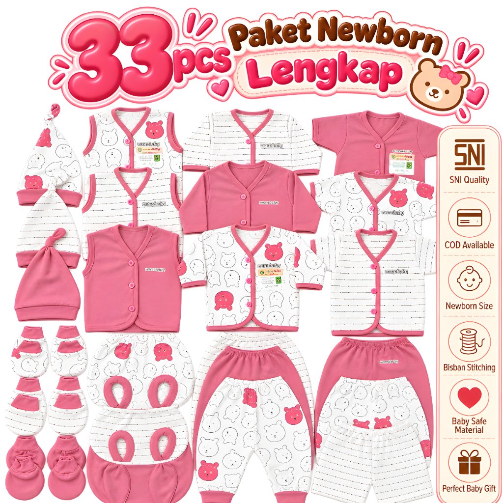 ummababyshop 33 PCS Baju Bayi Newborn SNI Set Lengkap Perlengkapan Baru Lahir Setelan Panjang Pendek