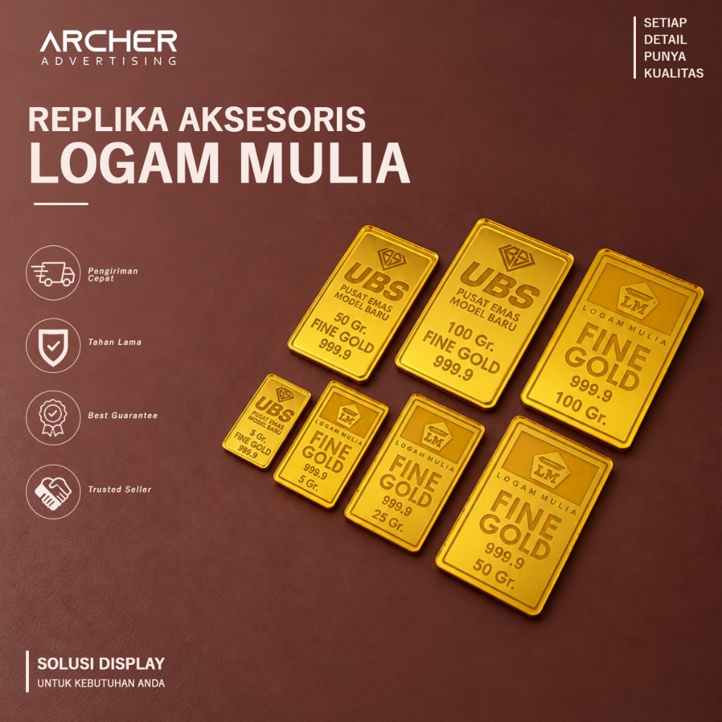 REPLIKA LOGAM MULIA EMAS ANTAM 1 GRAM - 100 GRAM AKSESORIS MAHAR AKRILIK EMAS SATUAN