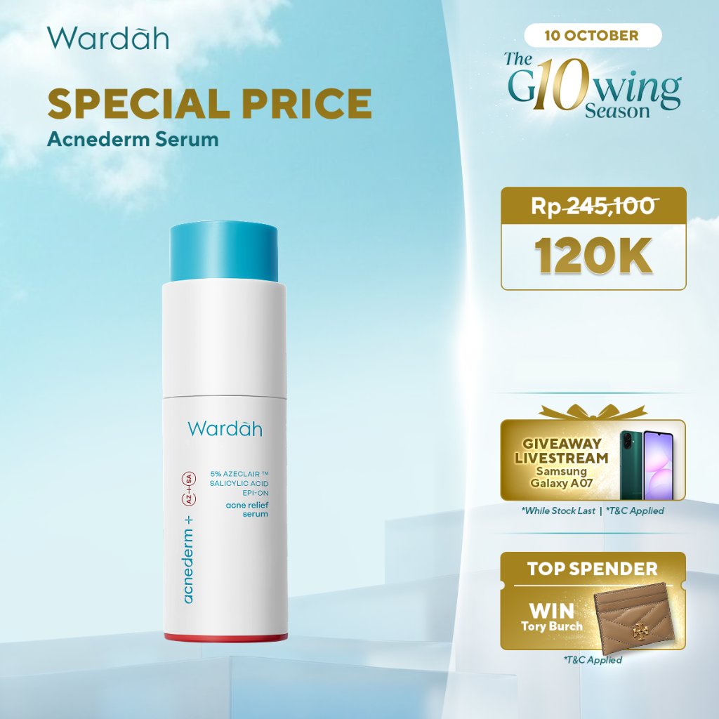 WARDAH Acne Serum Acnederm Relief Serum 20ml - Melawan Jerawat, Cocok untuk Kulit Berjerawat, Komedo, Menjaga Skin Barrier, Sensitive, Azeclair, Mengontrol Minyak Berlebih, Menghidrasi Kulit, Mengurangi Kemerahan - Skincare