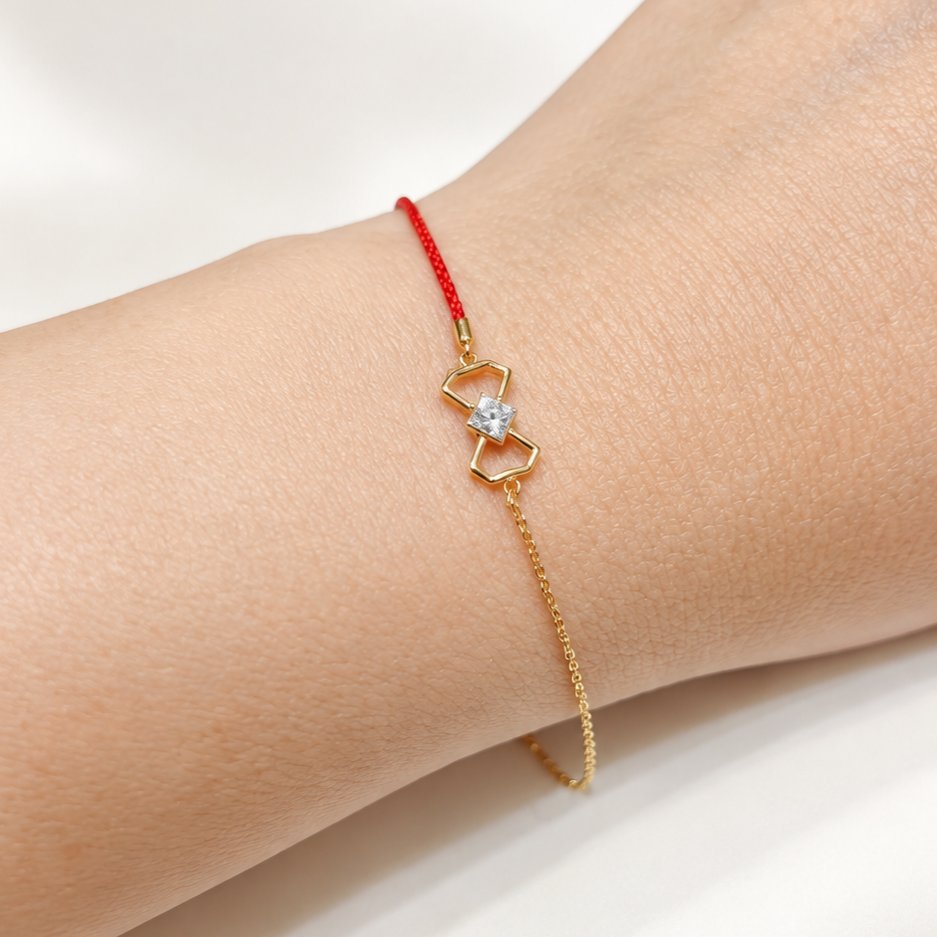 Gelang Tali Merah Emas Diamond Asli  Lab Grown Elegan Wanita