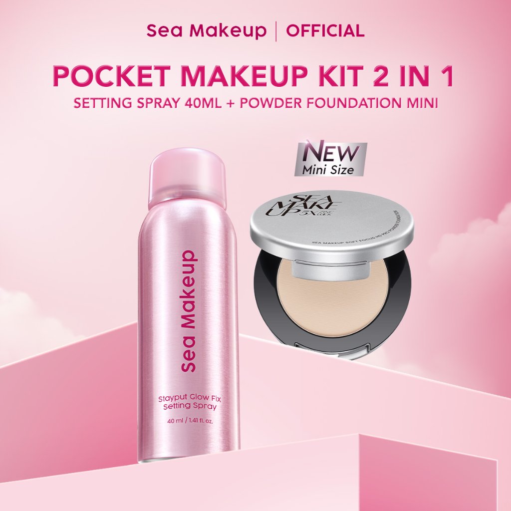 Sea Makeup 2in1 Pocket Makeup Kit – Travel Size Mini Setting Spray 40ml + Pocket Size Mini Powder Fo
