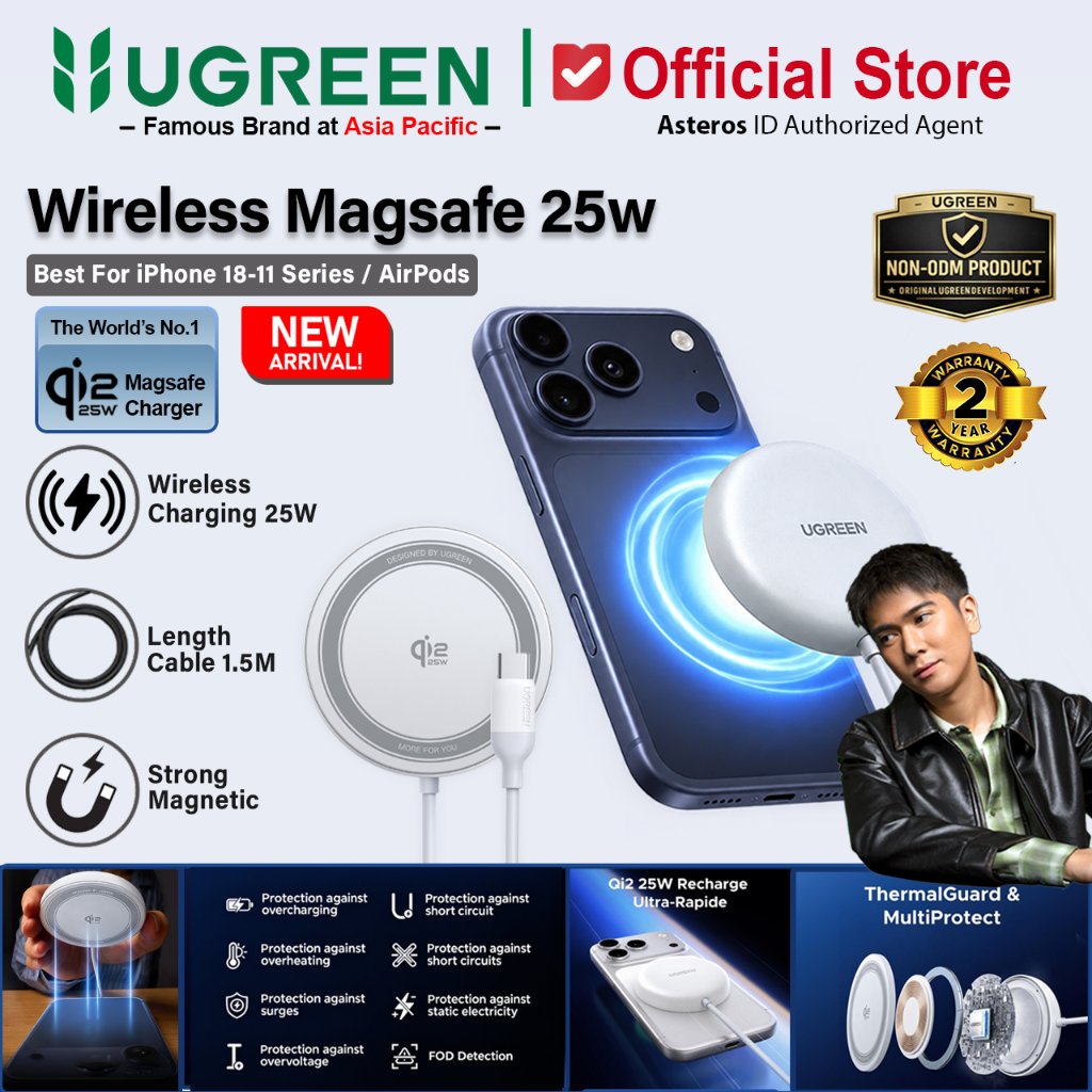 UGREEN Zapix Magnetic Wireless Charger Qi2.2 For iPhone & Airpods Series Fast Charging 25W