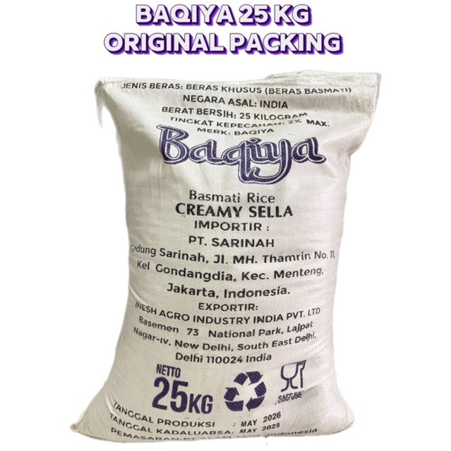 Beras Basmati 25kg Baqiya Creamy Sella