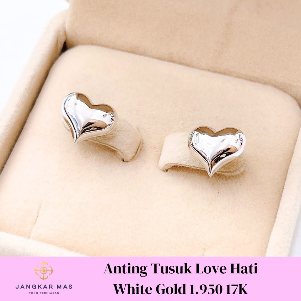ANTING EMAS TUSUK LOVE HATI EMAS PUTIH 17K 1.950GR