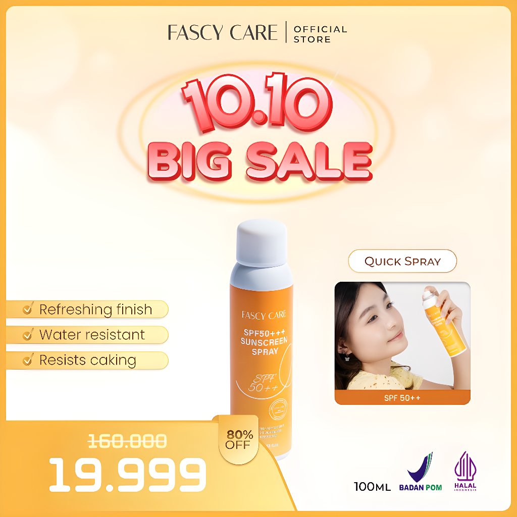 FASCY CARE Sunscreen Spray SPF 50+++ Perlindungan Outdoor UV Wajah & Tubuh No Whitecast Protector Sunblock Sunscreen Melindungi Skin Barrier Wajah Tubuh dari Sinar Matahari BPOM