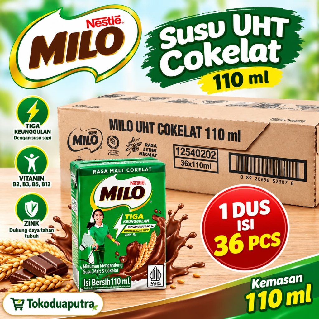 Milo Uht Coklat Activ Go 110 Ml X 36 pcs ( 1 karton) / Susu milo Coklat UHT 110 Ml / Susu UHT milo /
