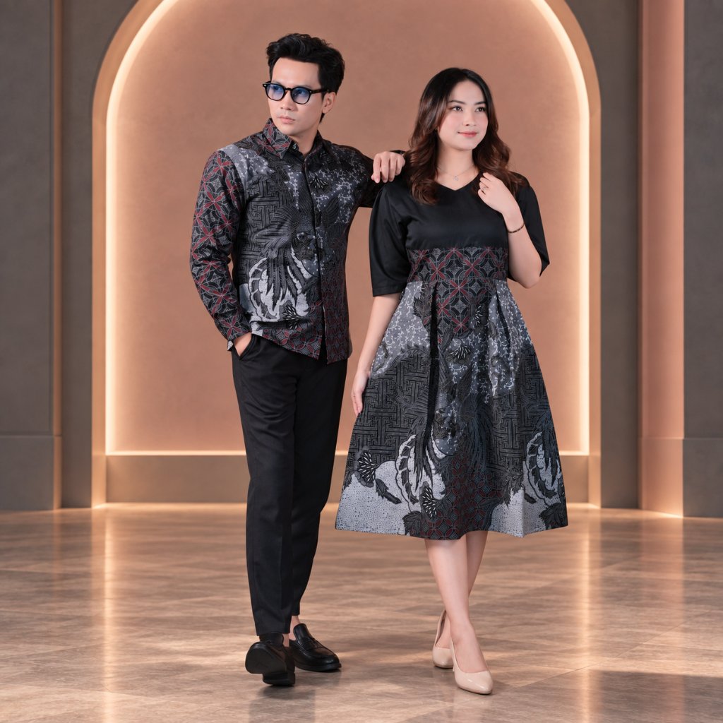 Motif Purnamasari - Gemilang Batik Couple Modern Premium Sarimbit Pasangan Kondangan Dress Batik Wan