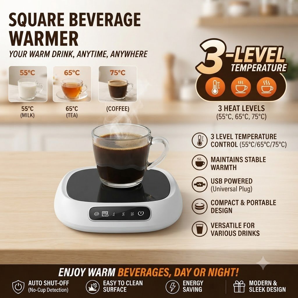 Nampan Aesthetic Tatakan Gelas Pemanas Minuman USB Smart Auto - Mug Warmer Penghangat Kopi Teh Otoma