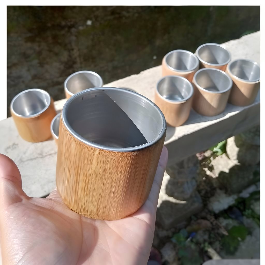 Gelas Cangkir Mug Bambu Stainless Souvenir Gelas Mug Bambu Murah Stainless Tanpa Gagang Souvenir Gel