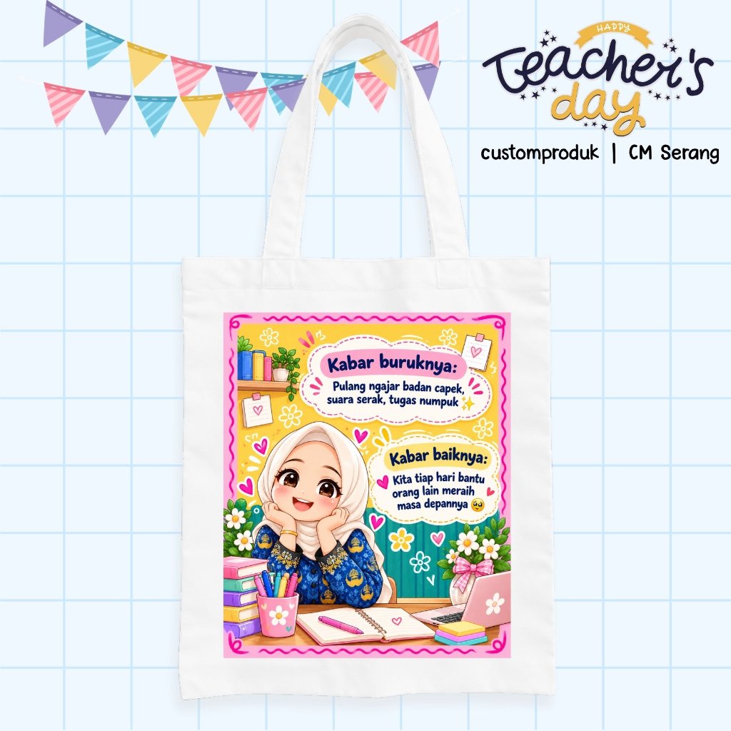 TOTEBAG TAS BAHU SPESIAL HARI GURU BISA CUSTOM NAMA GURU