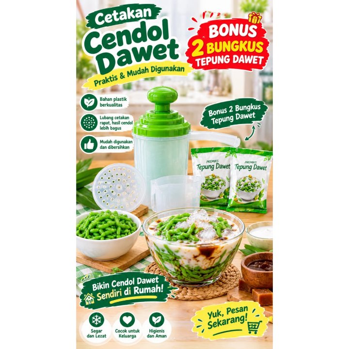 CETAKAN CENDOL DAWET SRUUT (FREE TEPUNG CENDOL SRUUT)