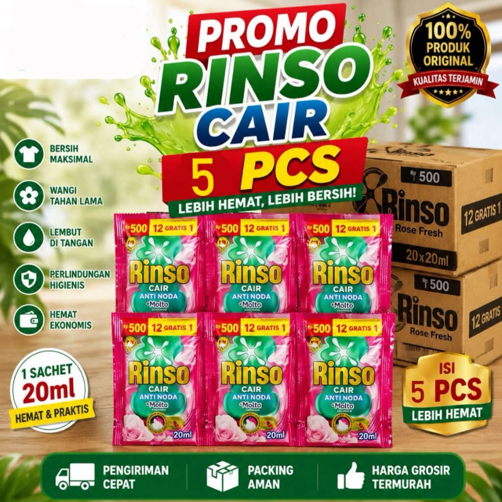 Rinso Cair 500an 20ml isi 5 Sachet Rp 5000