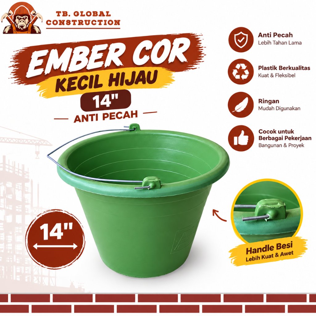 Ember Cor Kecil Hijau Anti Pecah Ember Bangunan Ember Semen Hijau