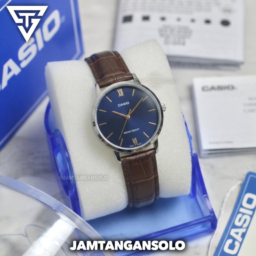CASIO ORIGINAL LTP VT01L 2BUDF COUPLE - Jam Tangan Pria Wanita Analog Tanggal Kulit Leather Kalep St
