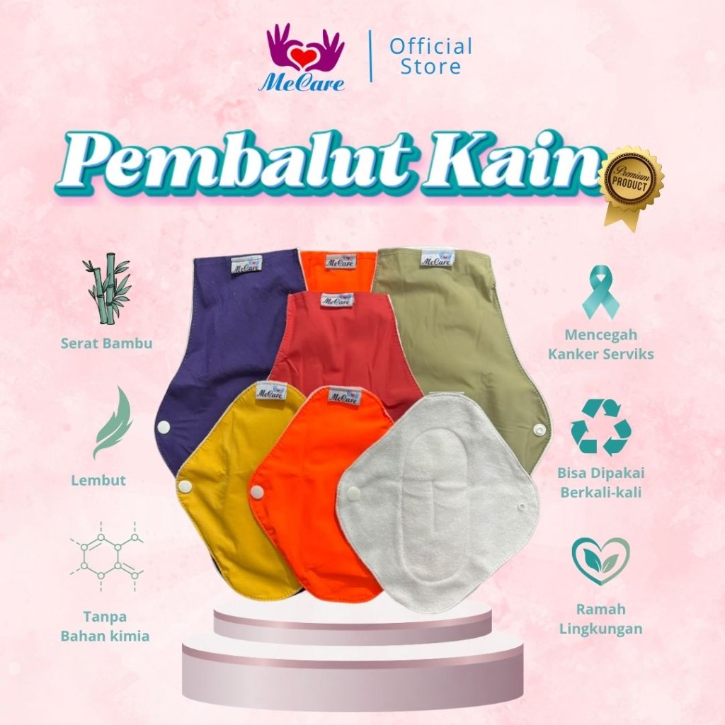 [1 PACK ISI 7 PCS] PREMIUM Menspad MECARE Pembalut Kain Wanita Cuci Ulang Reusable Serat Bambu Anti 