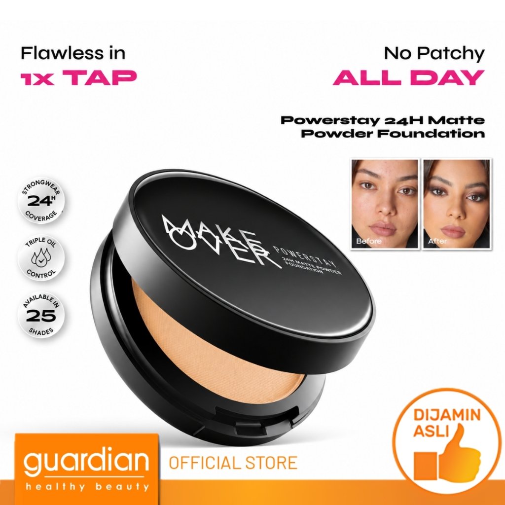 MAKE OVER Powerstay 24H Matte Powder Foundation - Bedak Padat High Coverage Ringan
