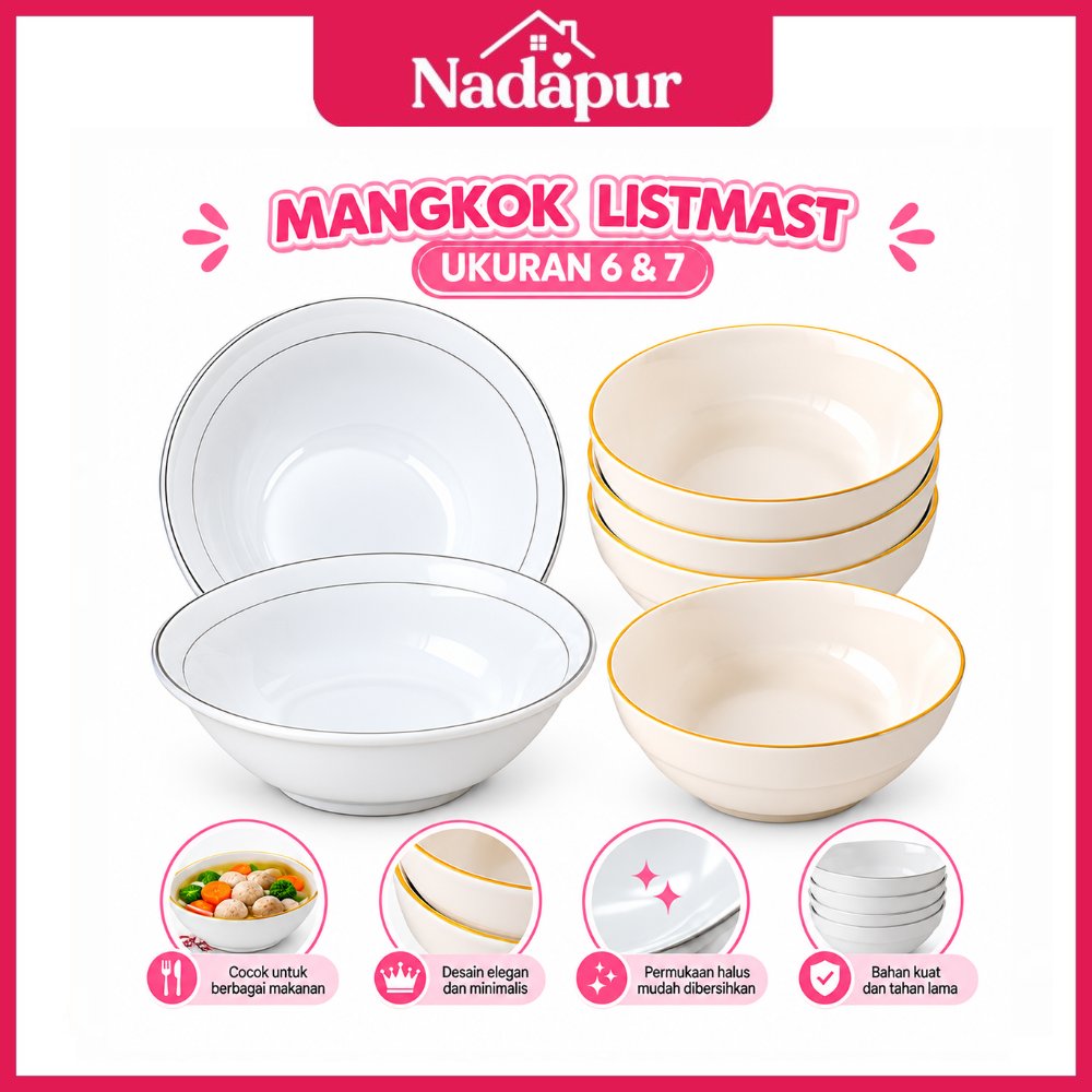 1 Lusin Piring Mangkok Keramik Sunbird List Emas 6–10 Inch | Piring Makan dan Mangkok Serbaguna Moti