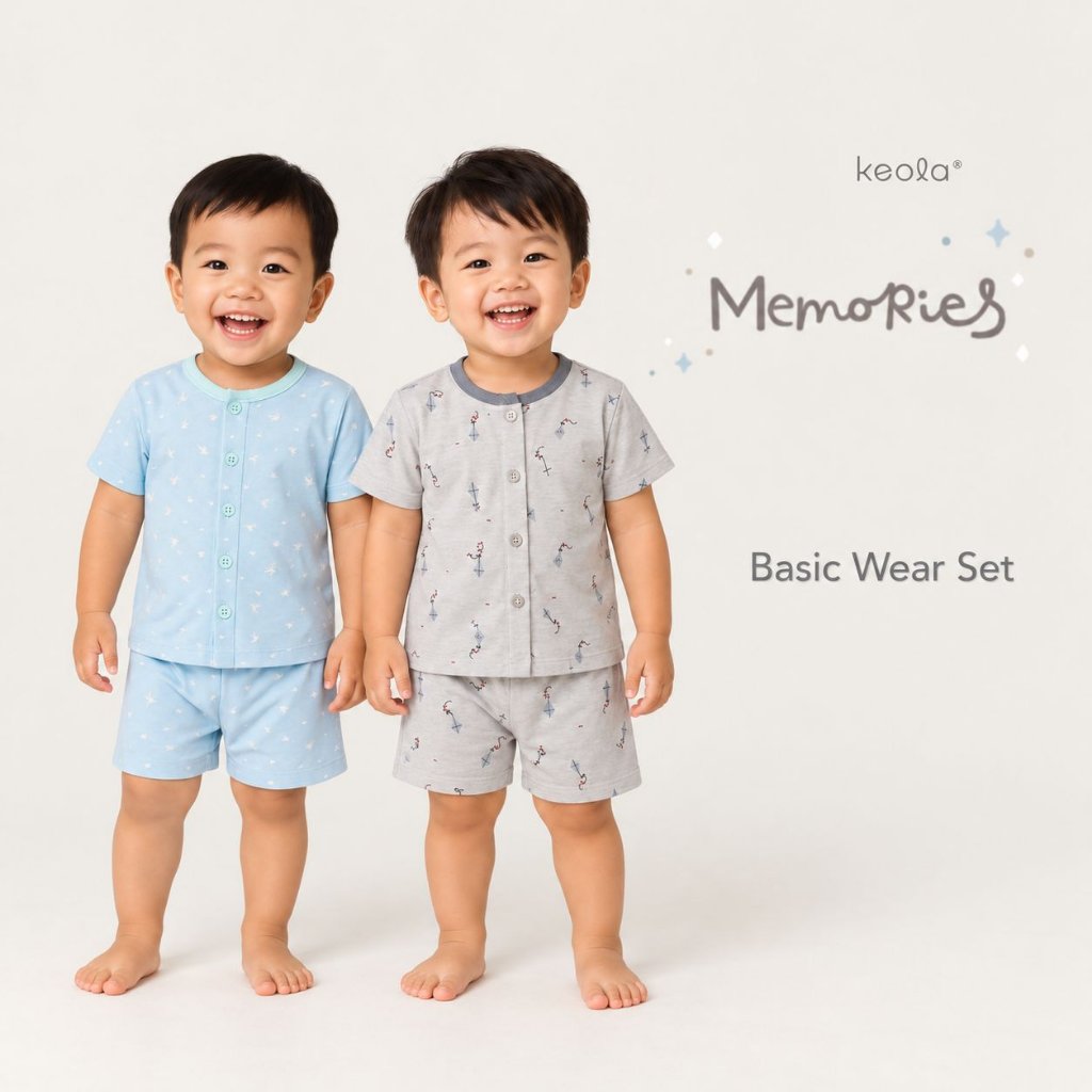 Keola - Setelan Basic Memories Baju Anak Bayi Short Memories Series / Setelan Anak Korea Kasual Prem