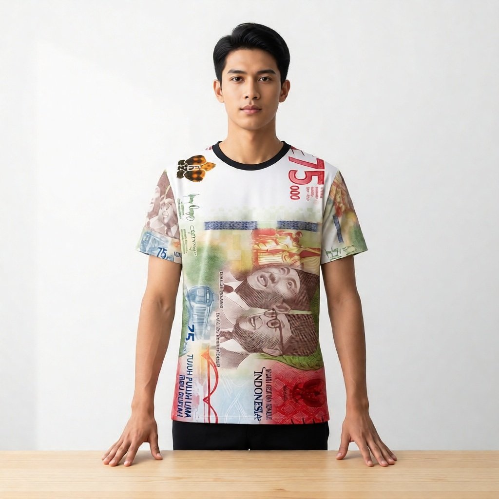 Kaos Uang 75 Ribu Rupiah 3D Full Printing Motif Uang Indonesia Unisex Anak Dewasa Keren - MoodsBasic