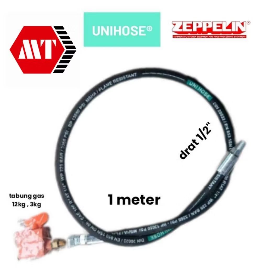 Selang Gas LPG 12kg 1/2"inch UNIHOSE + regulator Zeppelin
