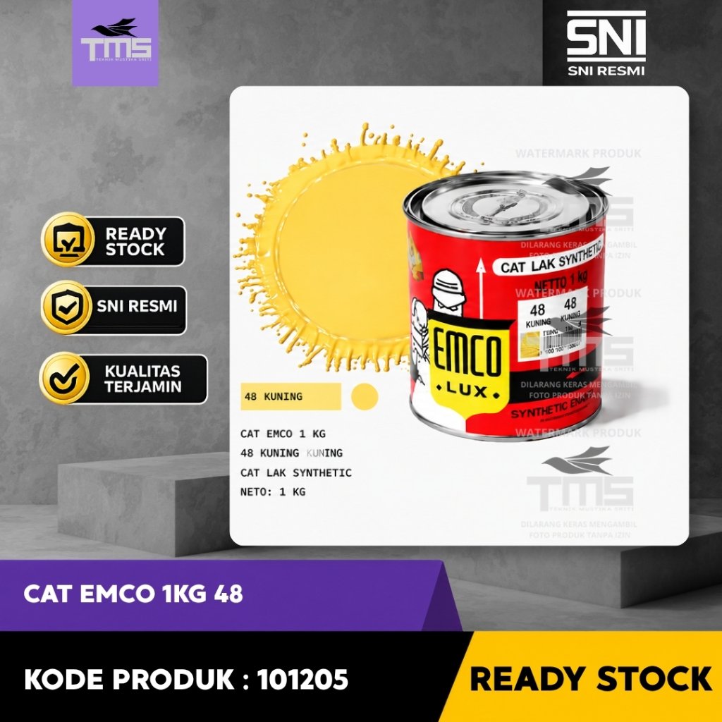 Cat Emco 1KG 48 Kuning Cat Lak Synthetic Enamel Besi Warna Kuning Mengkilap Berkualitas Ready Stock