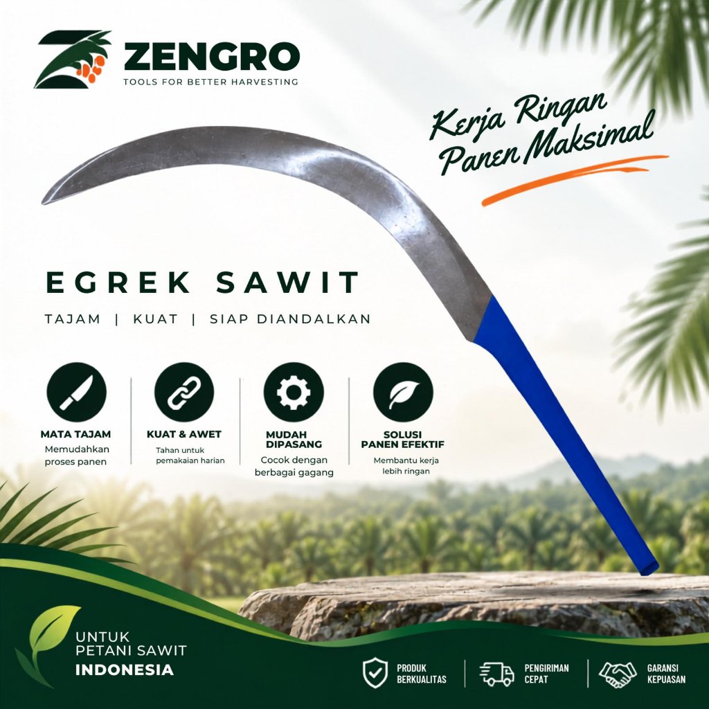 Egrek Sawit Zengro Tajam Kuat | Pisau Egrek Panen Kelapa Sawit Alat Perkebunan - Egrek Sawit